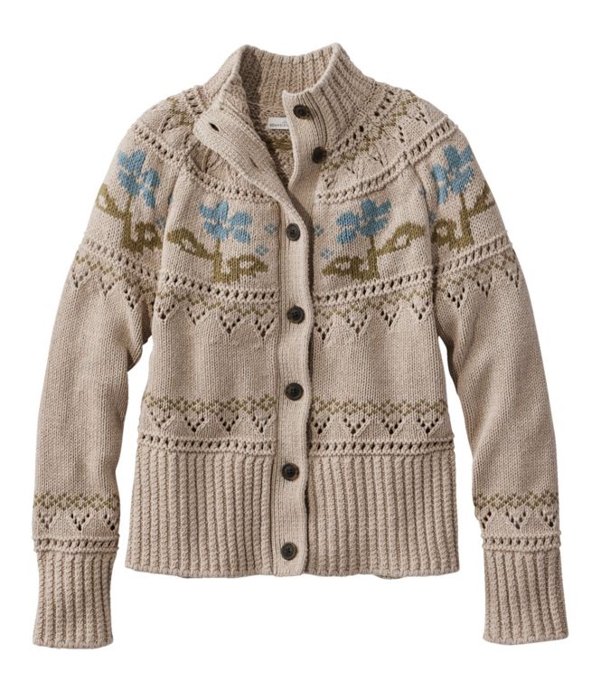 Women's Signature Cotton Fisherman Sweater, Short Cardigan Fair Isle - LLBeanoutlets