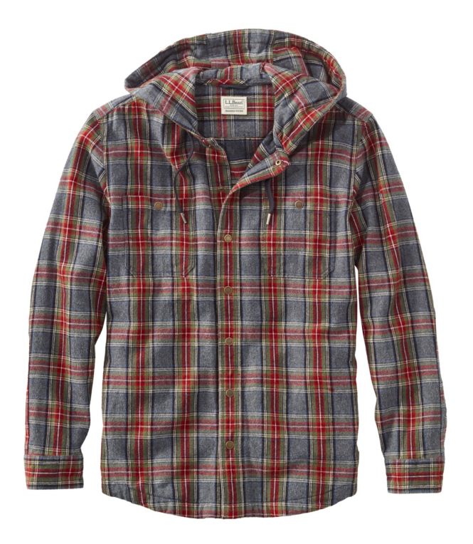 Men's Scotch Plaid Flannel Hooded Shirt, Slightly Fitted - LLBeanoutlets