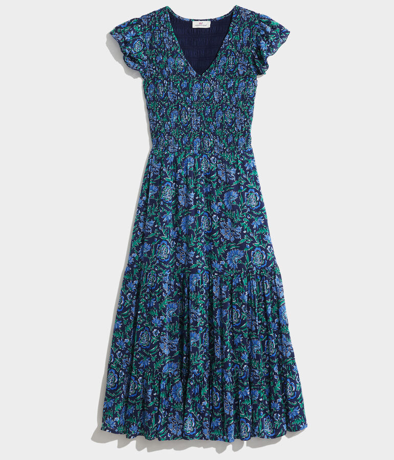 Floral Smocked V-Neck Maxi Dress - LLBeanoutlets