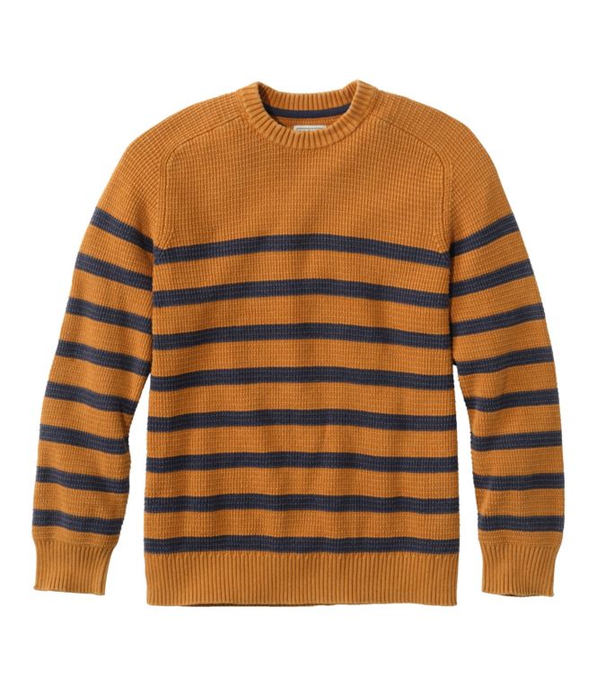 Men's Textured Washed Cotton Sweaters, Crewneck, Stripe - LLBeanoutlets