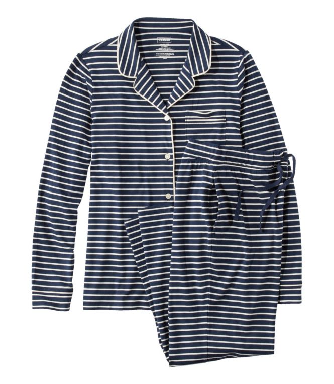 Women's Super-Soft Shrink-Free Button Front Pajama Set, Stripe - LLBeanoutlets