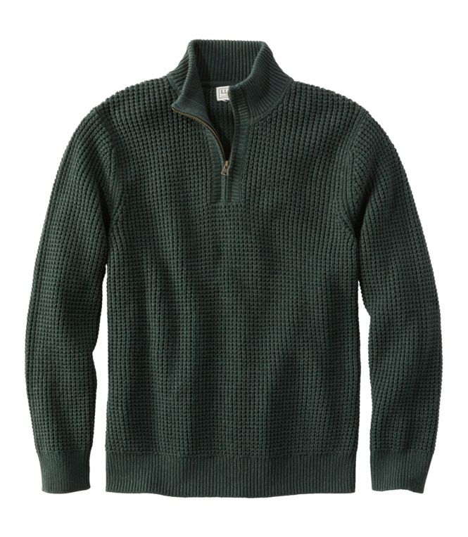 Men's Organic Cotton Waffle Sweater, Quarter Zip - LLBeanoutlets
