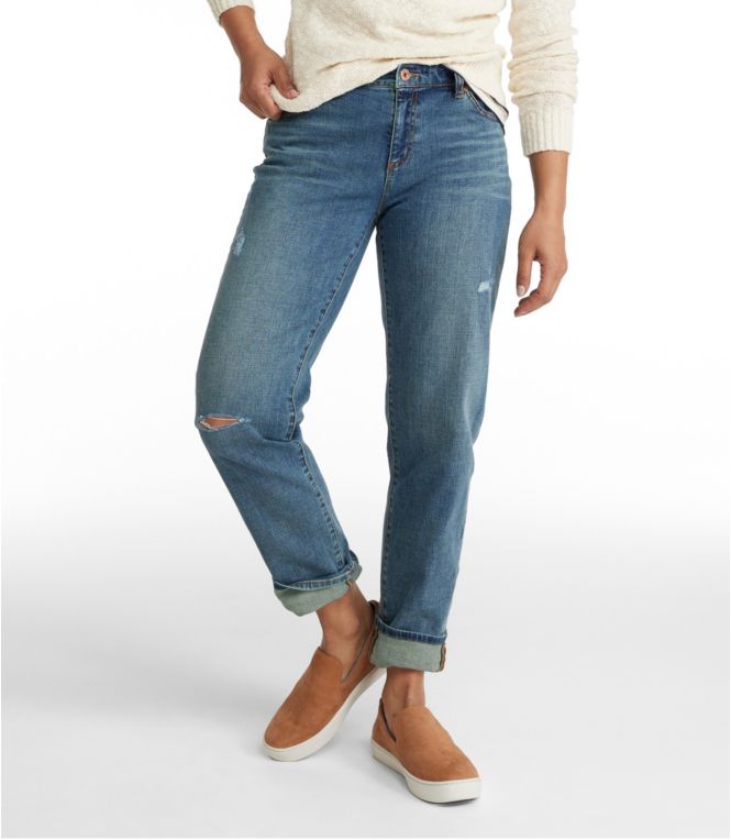 Women's Signature Organic Denim Boyfriend Jeans, Low-Rise Straight-Leg - LLBeanoutlets