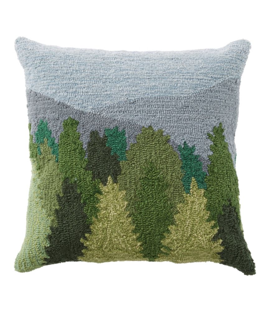 Indoor/Outdoor Hooked Pillow, Mountain Scene - LLBeanoutlets