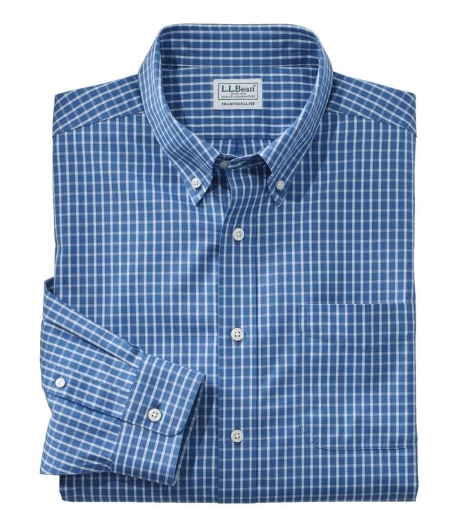 Men's Wrinkle-Free Pinpoint Oxford Cloth Shirt, Traditional Fit Tattersall - LLBeanoutlets