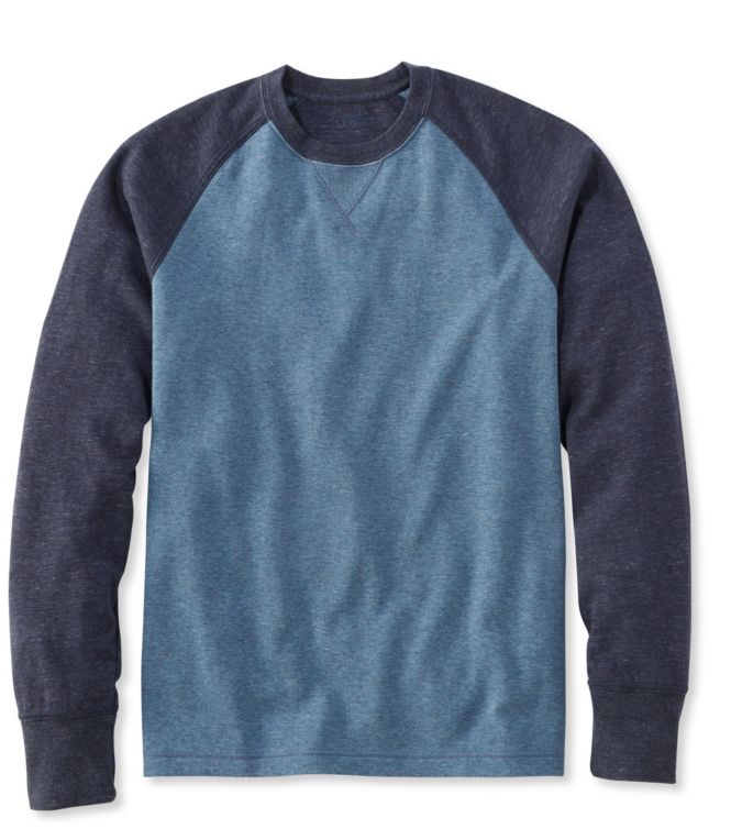Men's Washed Cotton Double-Knit Crewneck, Slightly Fitted Long-Sleeve Colorblock - LLBeanoutlets