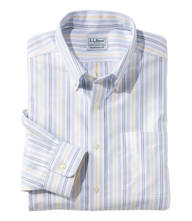 Men's Wrinkle-Free Classic Oxford Cloth Shirt, Traditional Fit University Stripe - LLBeanoutlets