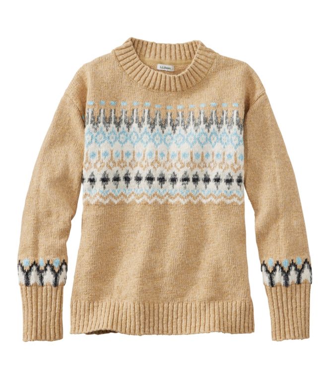 Women's Cotton Ragg Sweater, Crewneck Fair Isle - LLBeanoutlets