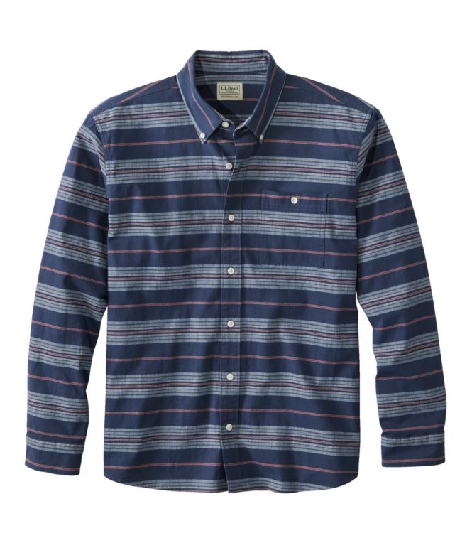 Men's Comfort Stretch Chambray Shirt, Traditional Untucked Fit, Long-Sleeve, Stripe - LLBeanoutlets
