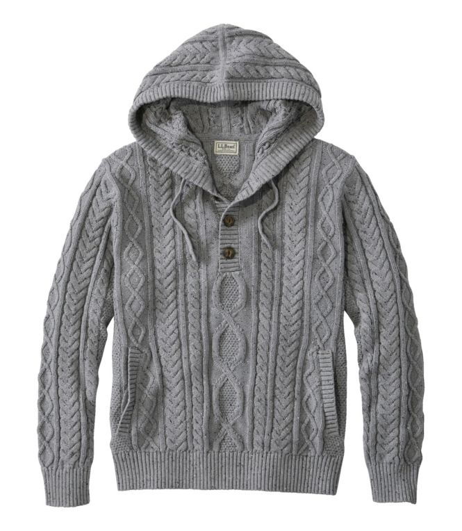 Men's Bean's Heritage Soft Cotton Fisherman Sweater, Henley Hoodie - LLBeanoutlets