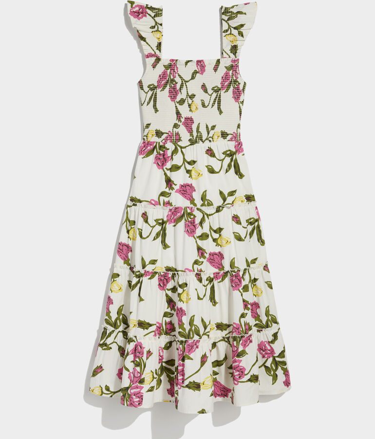 Kentucky Derby Flutter Sleeve Smocked Floral Midi Dress - LLBeanoutlets