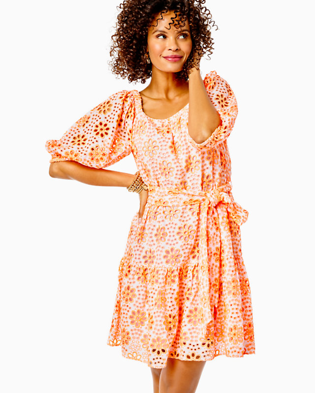 Kerrigan Elbow Sleeve Eyelet Dress - LLBeanoutlets