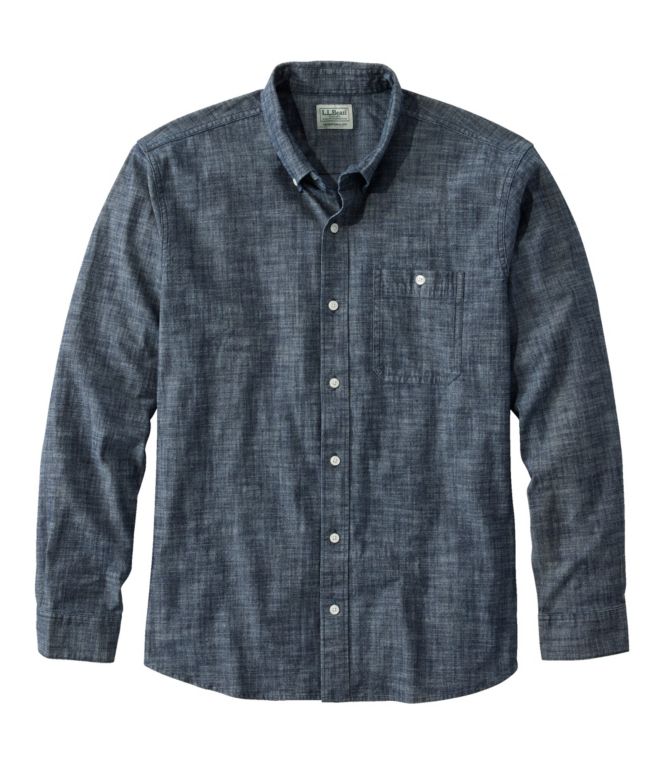 Men's Comfort Stretch Chambray Shirt, Traditional Untucked Fit, Long-Sleeve - LLBeanoutlets