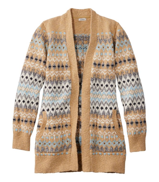 Women's Cotton Ragg Sweater, Open Cardigan Fair Isle - LLBeanoutlets