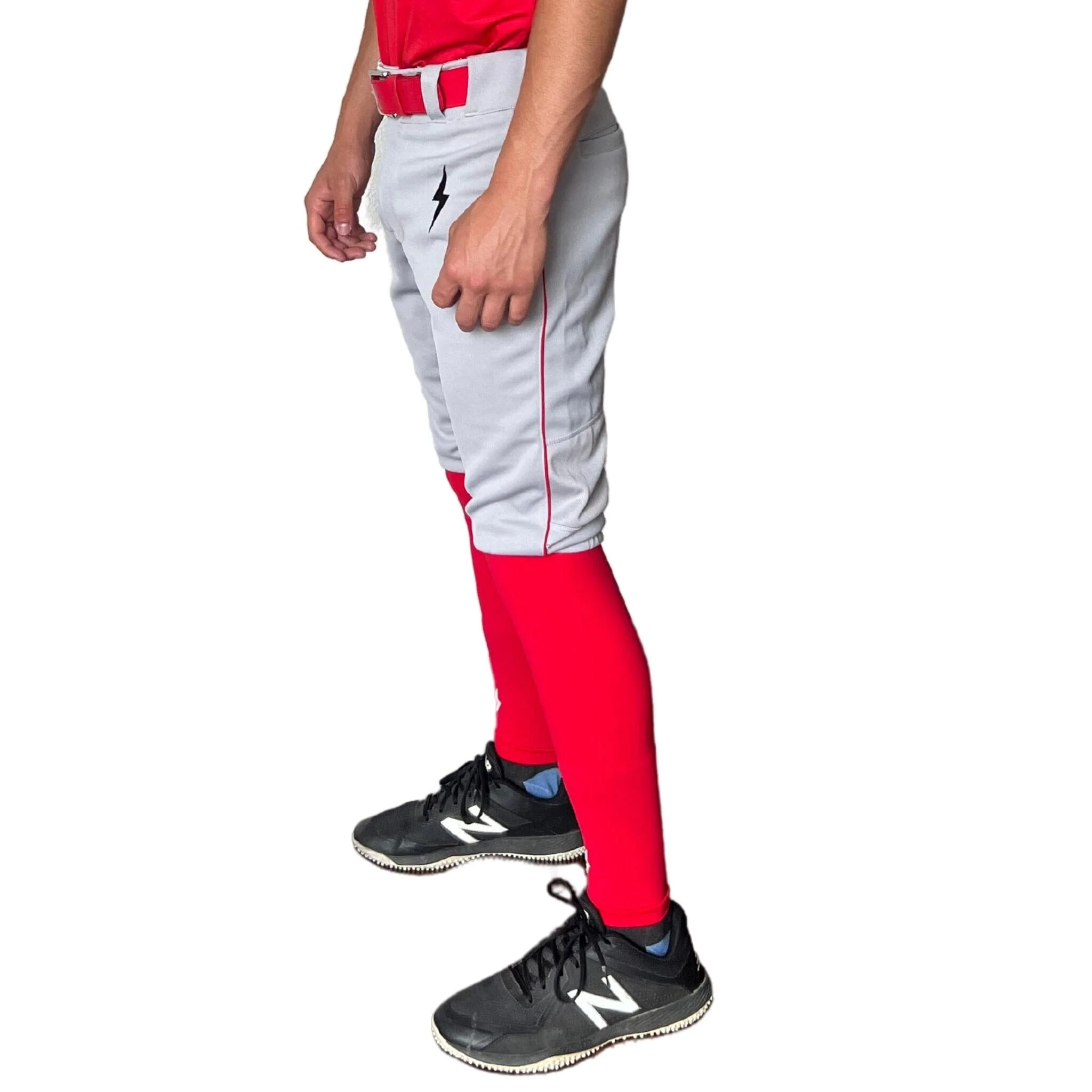 BRUCE BOLT Premium Pro Baseball Short - GREY w/ Red - LLBeanoutlets