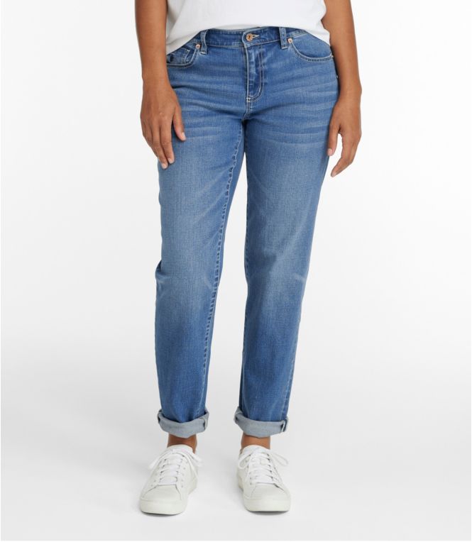 Women's Signature Organic Denim Boyfriend Jeans, Low-Rise Straight-Leg - LLBeanoutlets