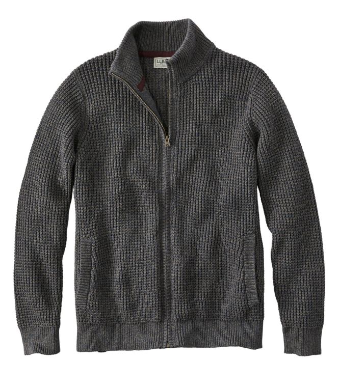 Men's Organic Cotton Waffle Sweater, Full Zip - LLBeanoutlets