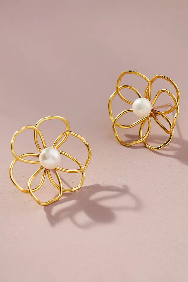 By Anthropologie Pearl Flower Earrings GOLD - LLBeanoutlets
