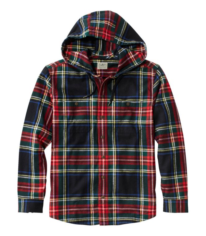 Men's Scotch Plaid Flannel Hooded Shirt, Slightly Fitted - LLBeanoutlets