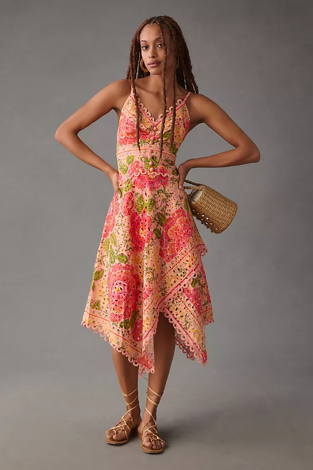 Farm Rio Printed Eyelet Asymmetrical Dress PINK COMBO - LLBeanoutlets