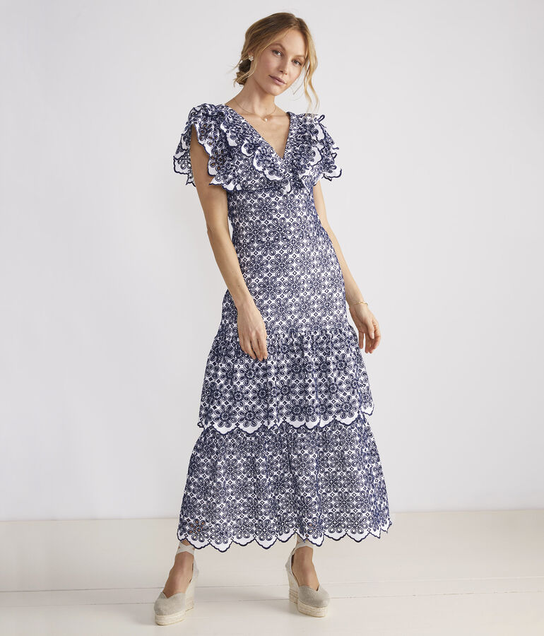 Kentucky Derby Eyelet Ruffle Maxi Dress - LLBeanoutlets
