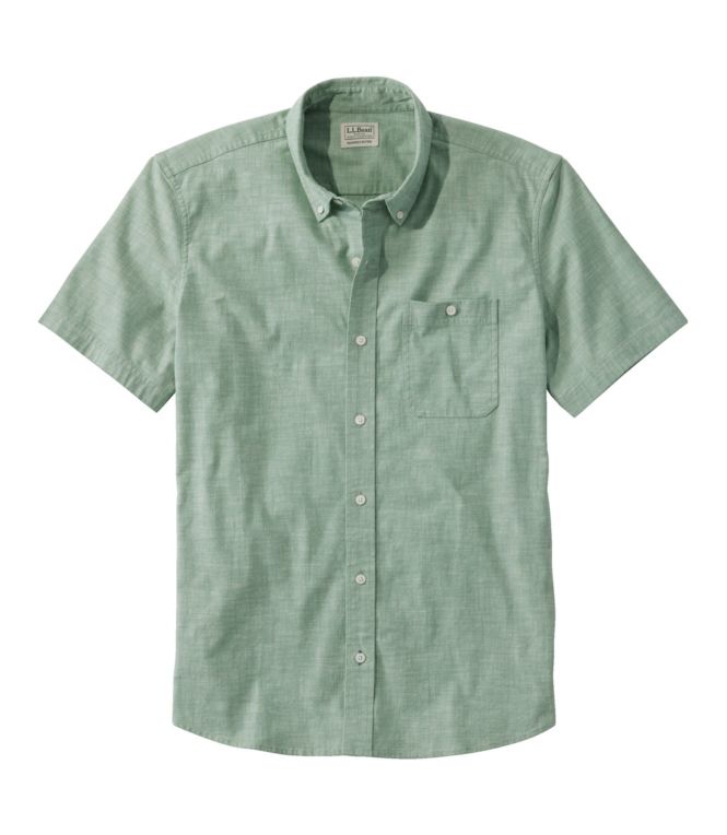 Men's Comfort Stretch Chambray Shirt, Slightly Fitted Untucked Fit, Short-Sleeve - LLBeanoutlets