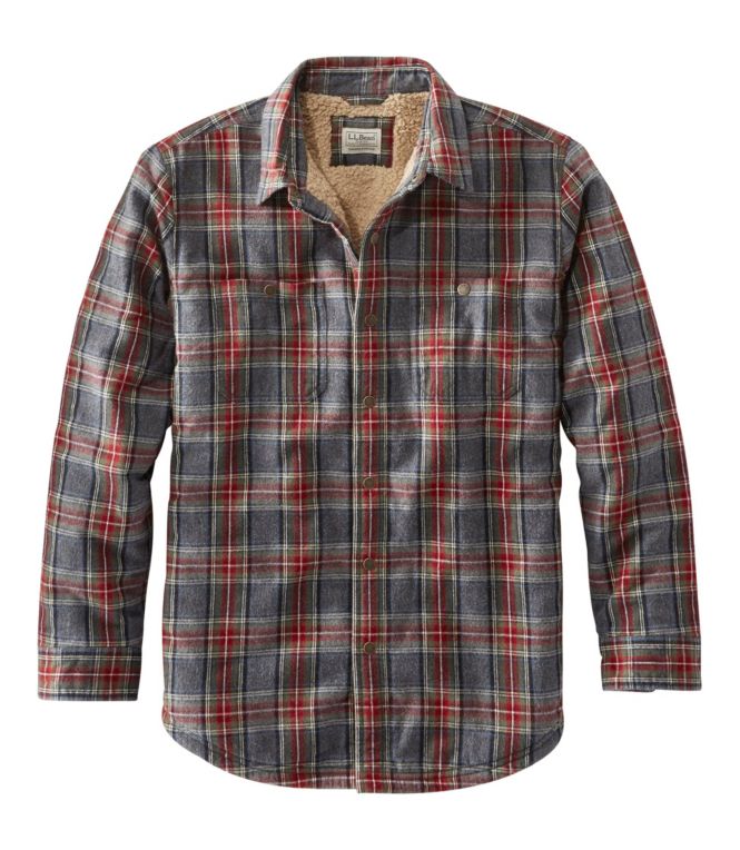 Men's Sherpa-Lined Scotch Plaid Shirt, Slightly Fitted - LLBeanoutlets