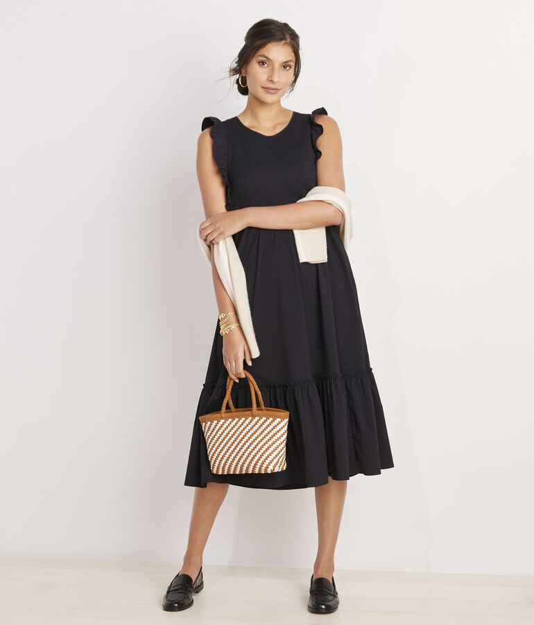 Harbor Seersucker Smocked Midi Dress - LLBeanoutlets