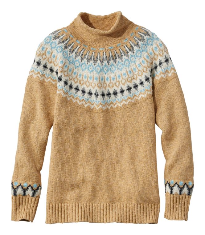 Women's Cotton Ragg Sweater, Funnelneck Pullover Fair Isle - LLBeanoutlets