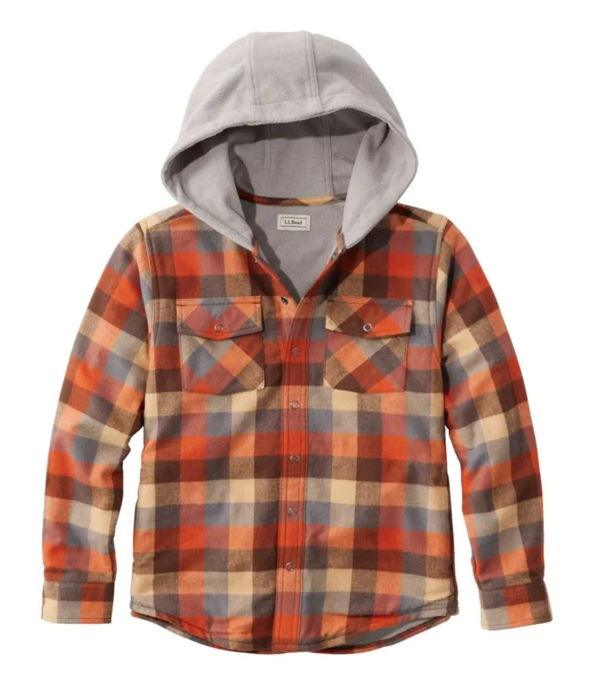Kids' Fleece-Lined Flannel Shirt, Hooded Plaid - LLBeanoutlets