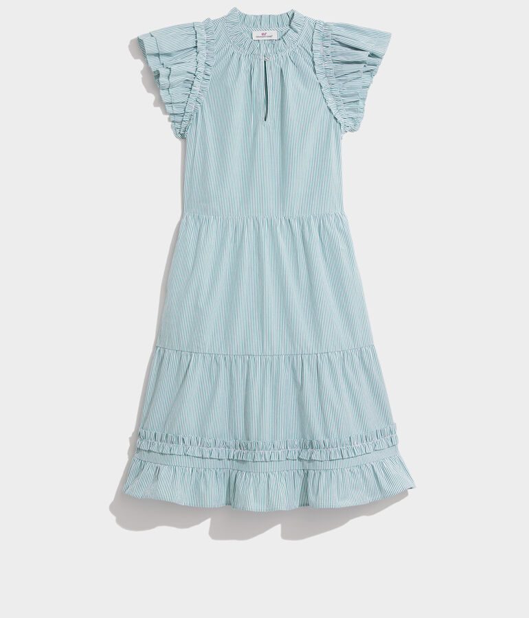 Striped Tiered Ruffle Neck Dress - LLBeanoutlets
