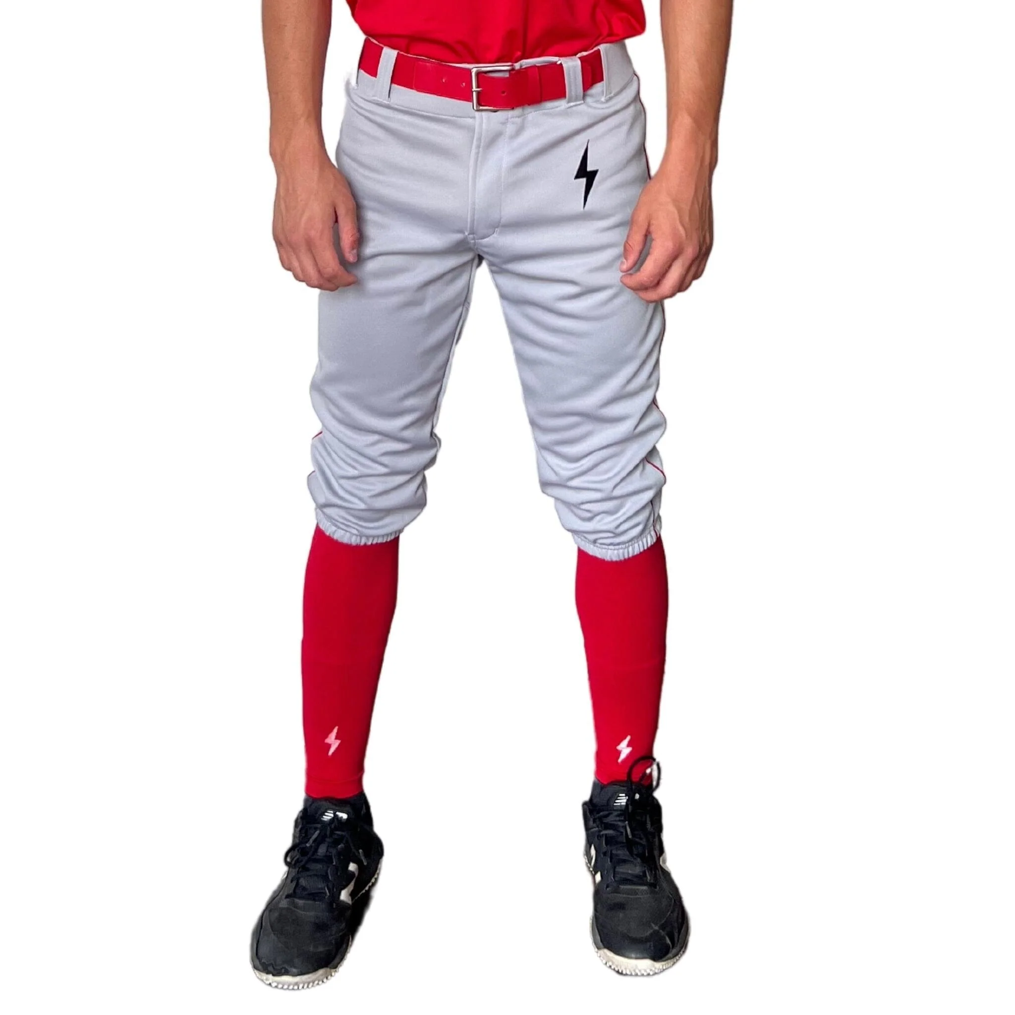 BRUCE BOLT Premium Pro Baseball Knicker - GREY w/ Red - LLBeanoutlets