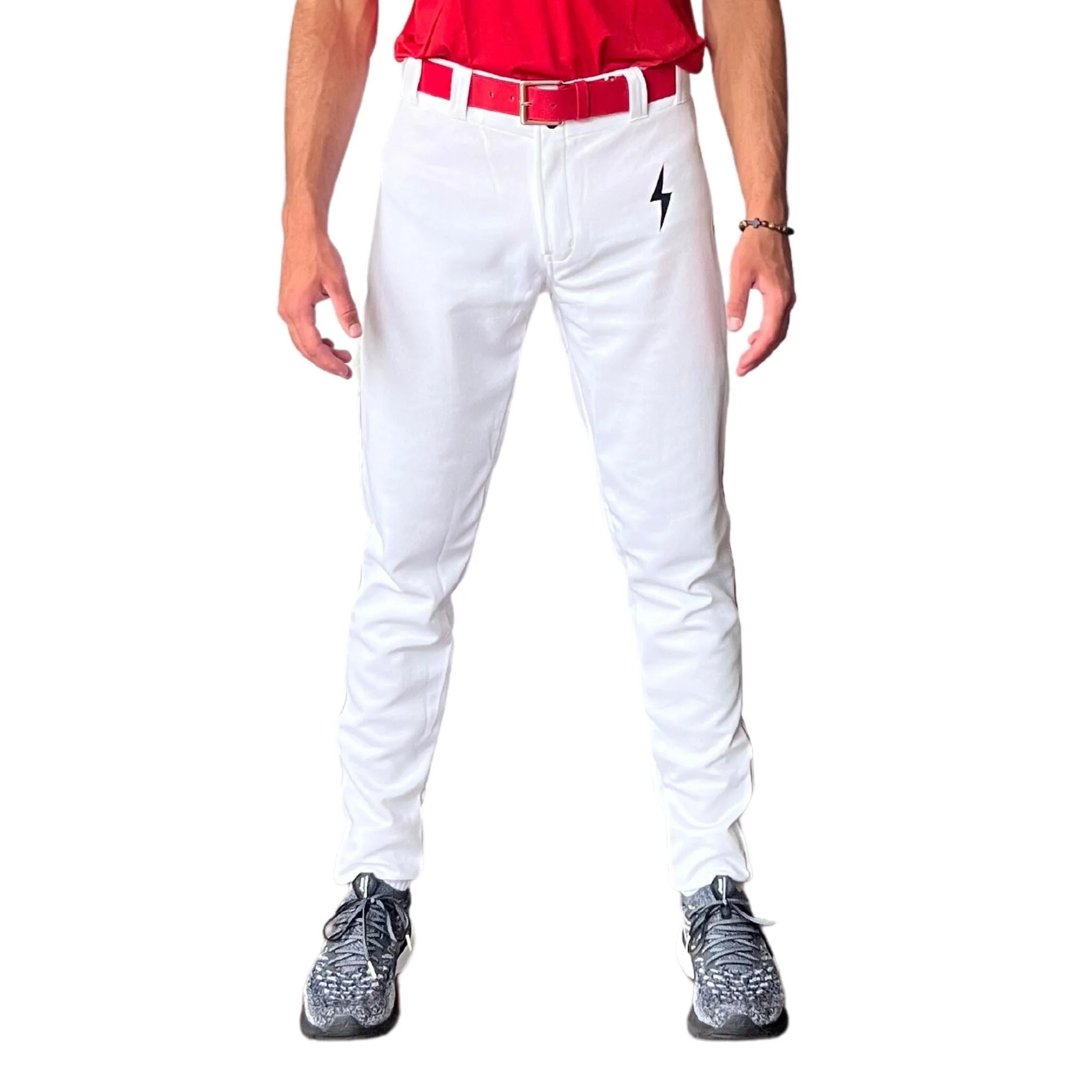 BRUCE BOLT Premium Pro Baseball Pant - WHITE w/ Red - LLBeanoutlets