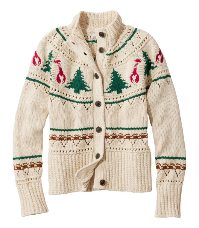 Women's Signature Cotton Fisherman Sweater, Short Cardigan Fair Isle - LLBeanoutlets