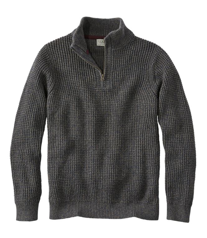 Men's Organic Cotton Waffle Sweater, Quarter Zip - LLBeanoutlets