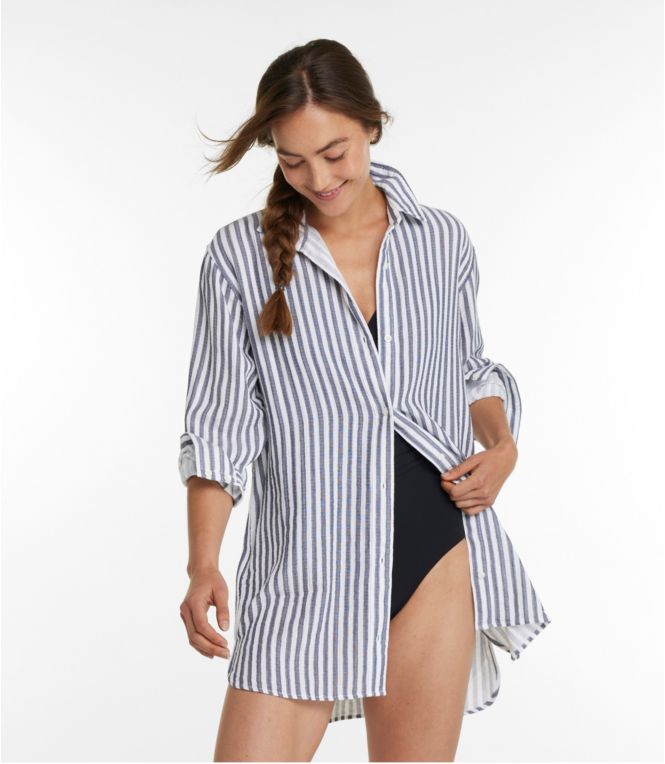 Women's Cloud Gauze Cover-Up Shirt, Stripe - LLBeanoutlets
