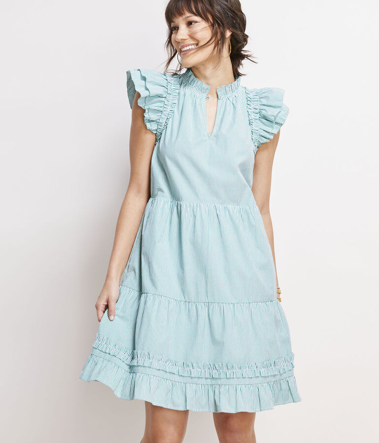 Striped Tiered Ruffle Neck Dress - LLBeanoutlets