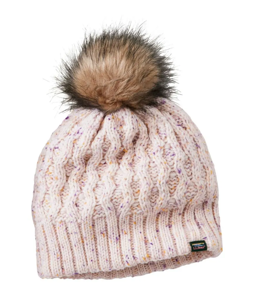 Kids' Cozy Cable Pom Hat, Stripe - LLBeanoutlets