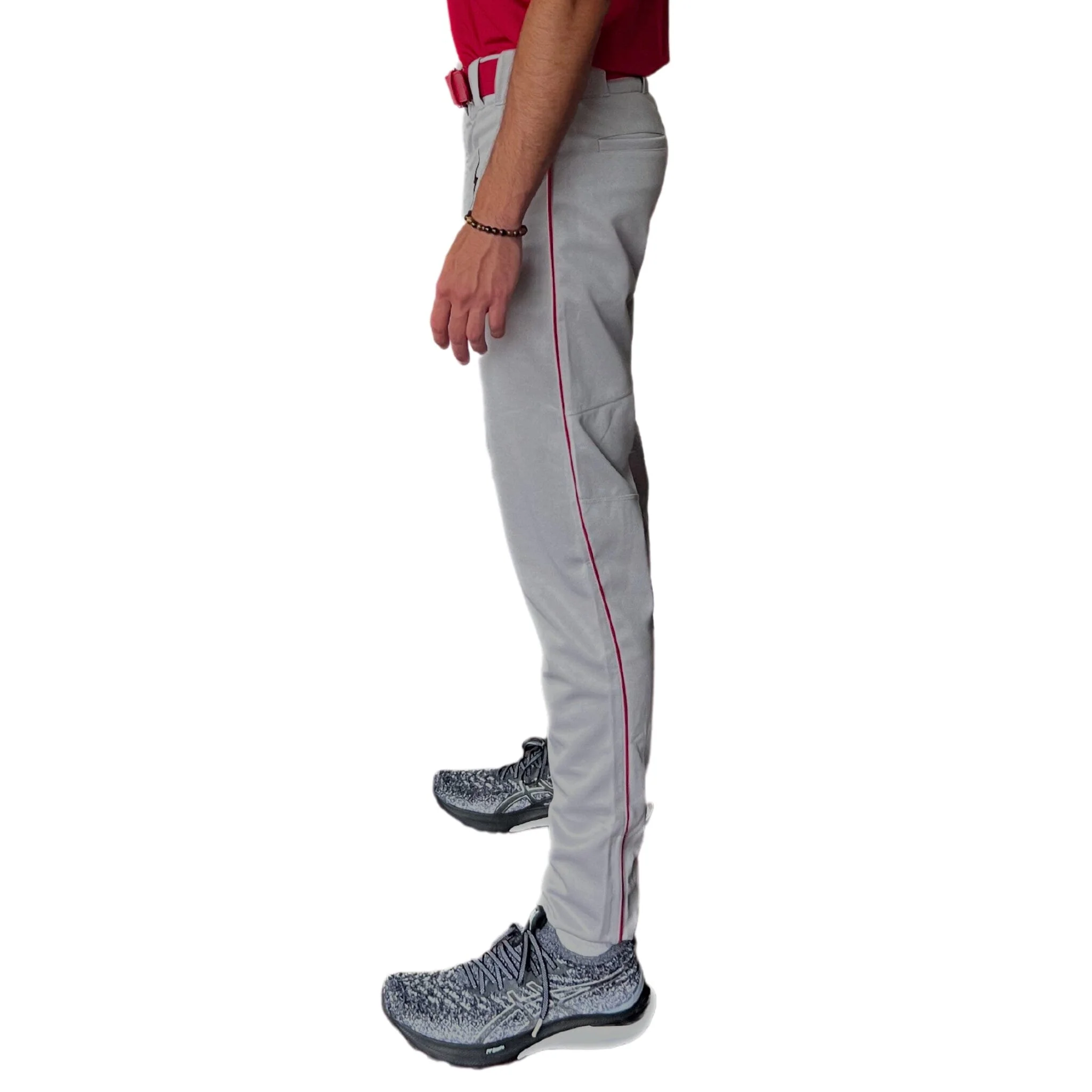 BRUCE BOLT Premium Pro Baseball Pant - GREY w/ Red Piping - LLBeanoutlets