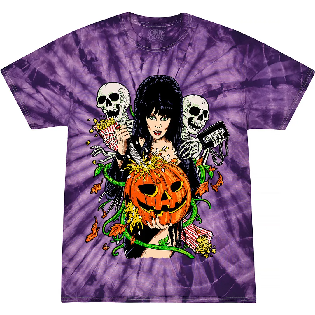 ELVIRA: CREEPY CARVER - T-SHIRT (PURPLE TIE DYE) - LLBeanoutlets