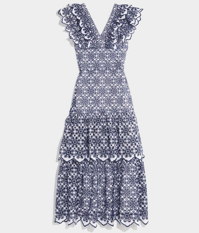 Kentucky Derby Eyelet Ruffle Maxi Dress - LLBeanoutlets