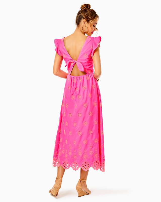 Lillyanne Flutter Sleeve Eyelet Midi Dress - LLBeanoutlets