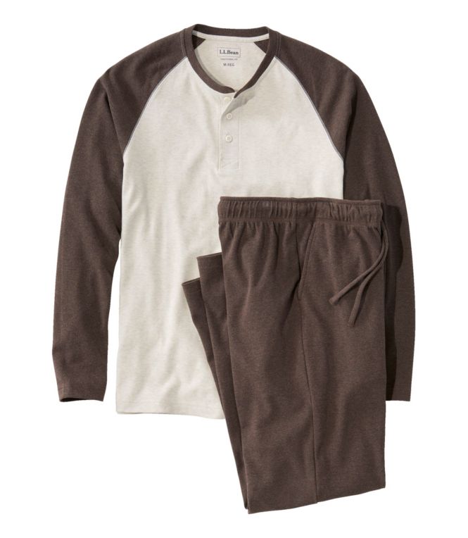 Men's Bean's Cotton Knit Pajamas, Henley PJ Set - LLBeanoutlets