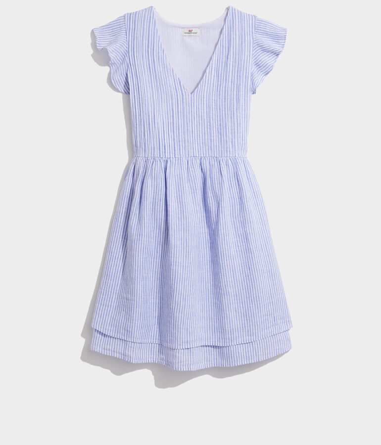 Striped Pintuck Flutter-Sleeve Dress - LLBeanoutlets
