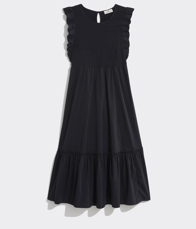 Harbor Seersucker Smocked Midi Dress - LLBeanoutlets