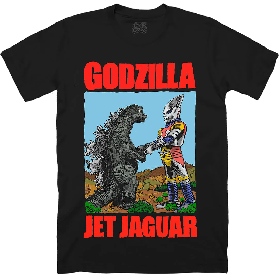 GODZILLA & JET JAGUAR: VICTORY HANDSHAKE - T-SHIRT (CLASSIC BLACK) - LLBeanoutlets