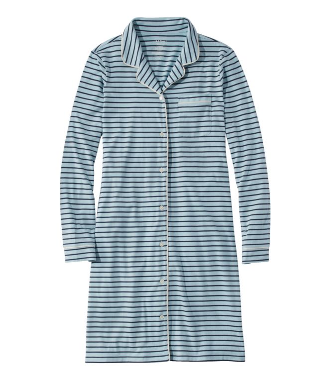 Women's Super-Soft Shrink-Free Button-Front Nightgown, Stripe - LLBeanoutlets