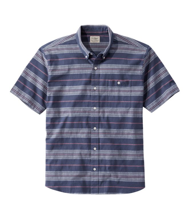 Men's Comfort Stretch Chambray Shirt, Traditional Untucked Fit, Short-Sleeve, Stripe - LLBeanoutlets
