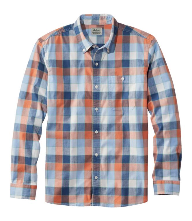 Men's Comfort Stretch Chambray Shirt, Long-Sleeve, Slightly Fitted Untucked Fit, Plaid - LLBeanoutlets