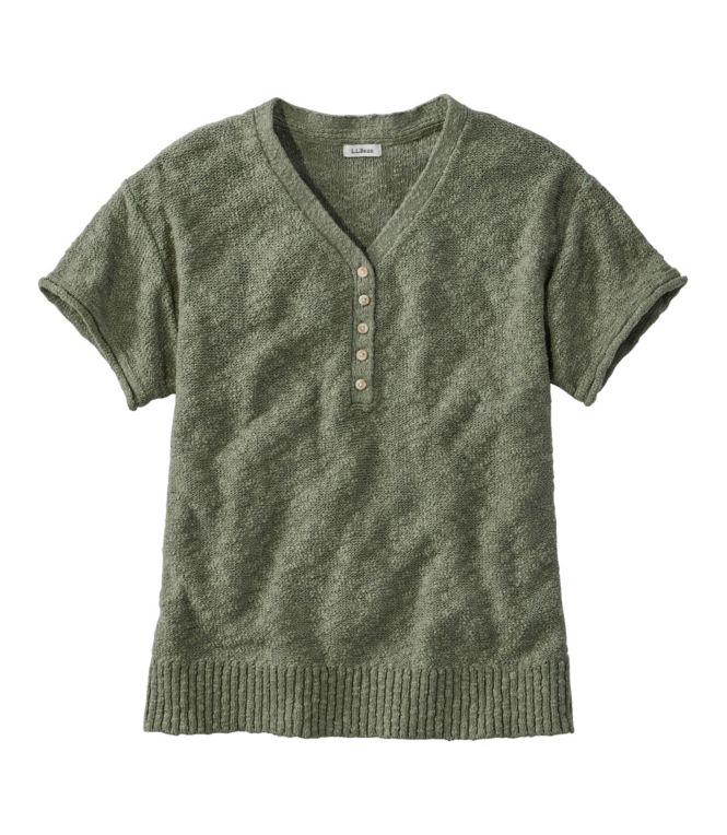 Women's Midweight Cotton Slub Sweater, Henley Short-Sleeve - LLBeanoutlets